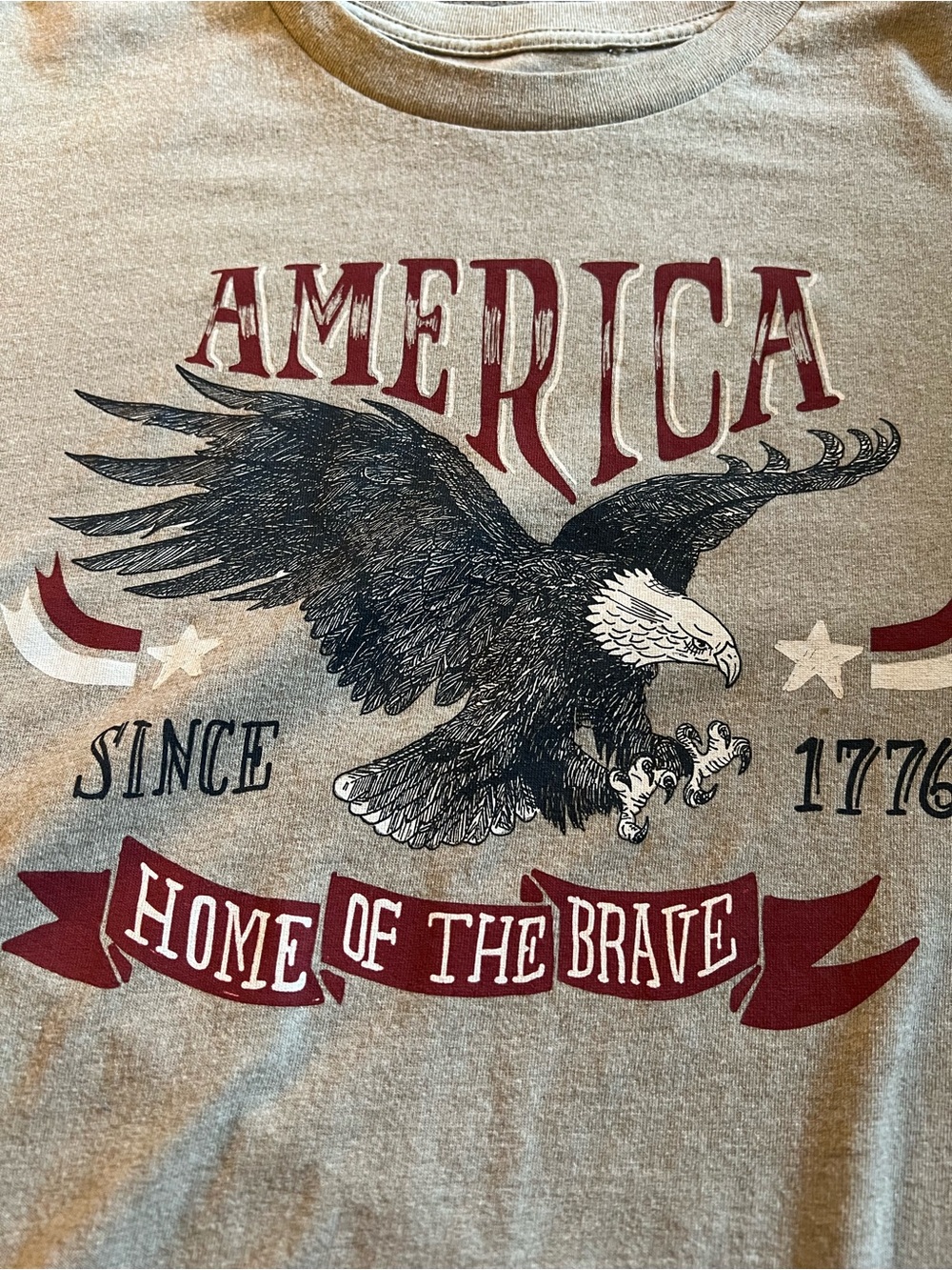 America Home of the Brave Graphic Tee - Grey with Red and Black Print